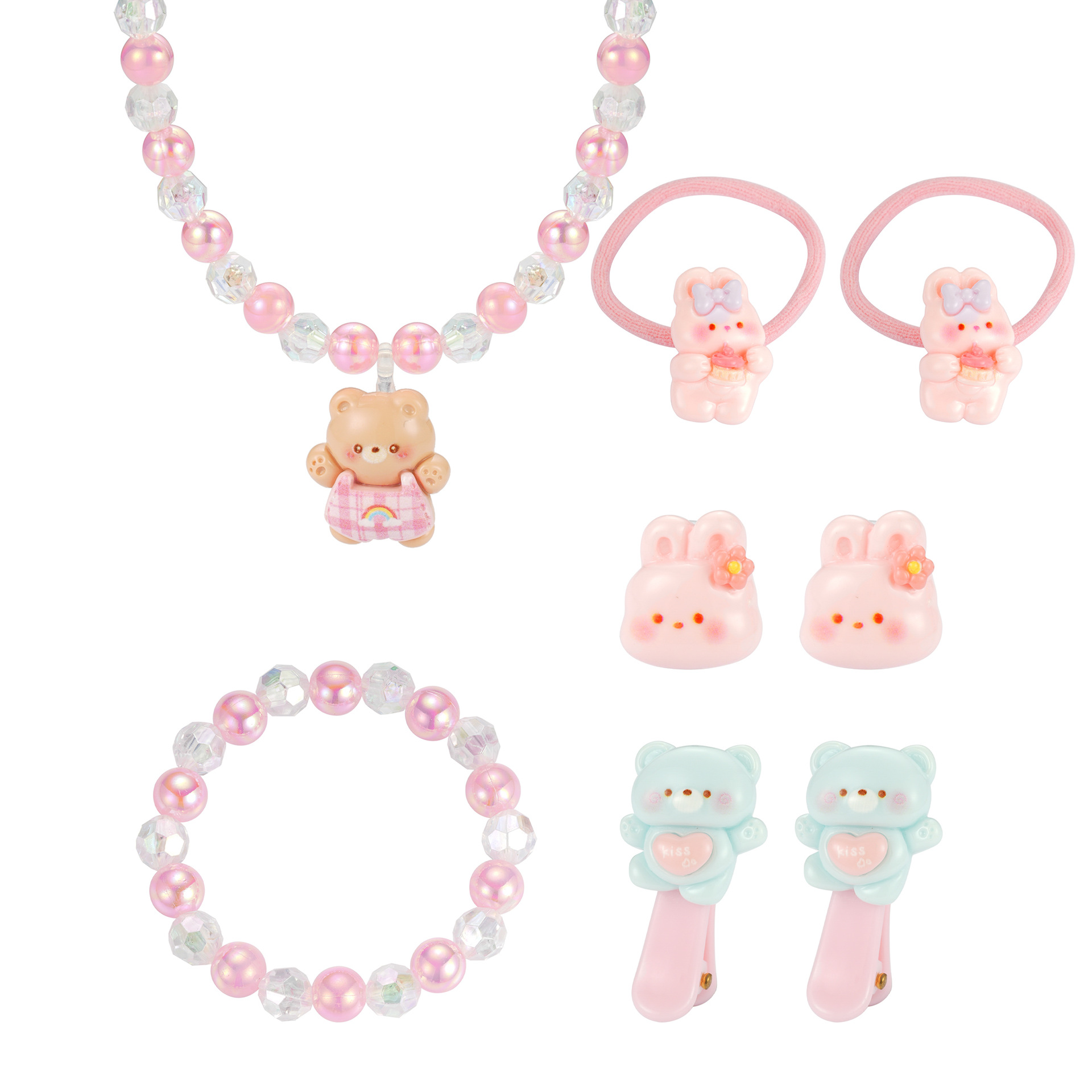 Niños juegos de joyería para el cabello princesa niñas lindas pulseras joyería brocas para el cabello collar banda de goma joyería image 4