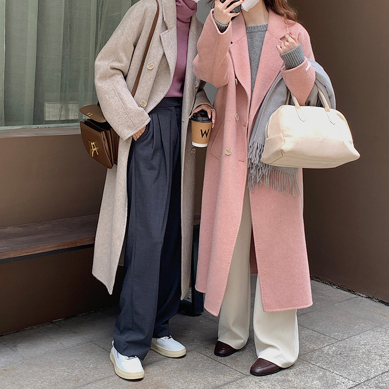 6504 高端阿尔巴卡羊驼绒双面手缝大衣女 宽松显瘦品质羊毛呢外套