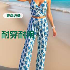 欧美跨境新款女士分体泳衣3件套比基尼泳衣长沙裤夏季款