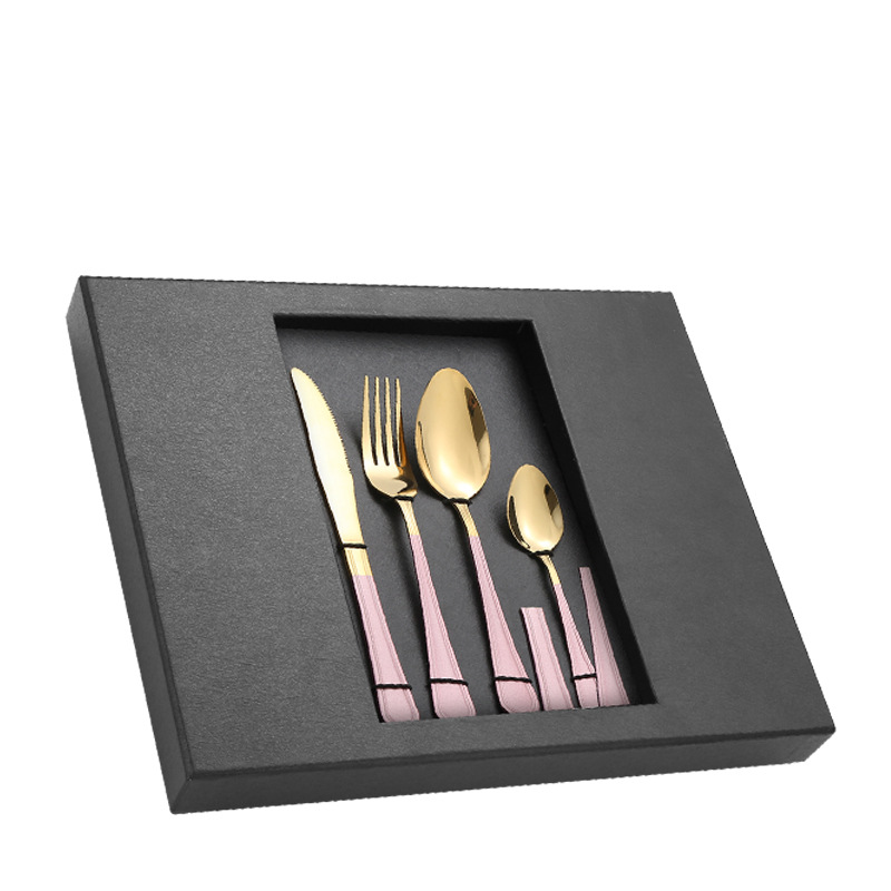 Juego de vajilla de acero inoxidable Amazon TikTok 20/24 piezas 1010 caja de regalo de cuatro piezas principales traje de cuchillo, tenedor y cuchara de comida occidental