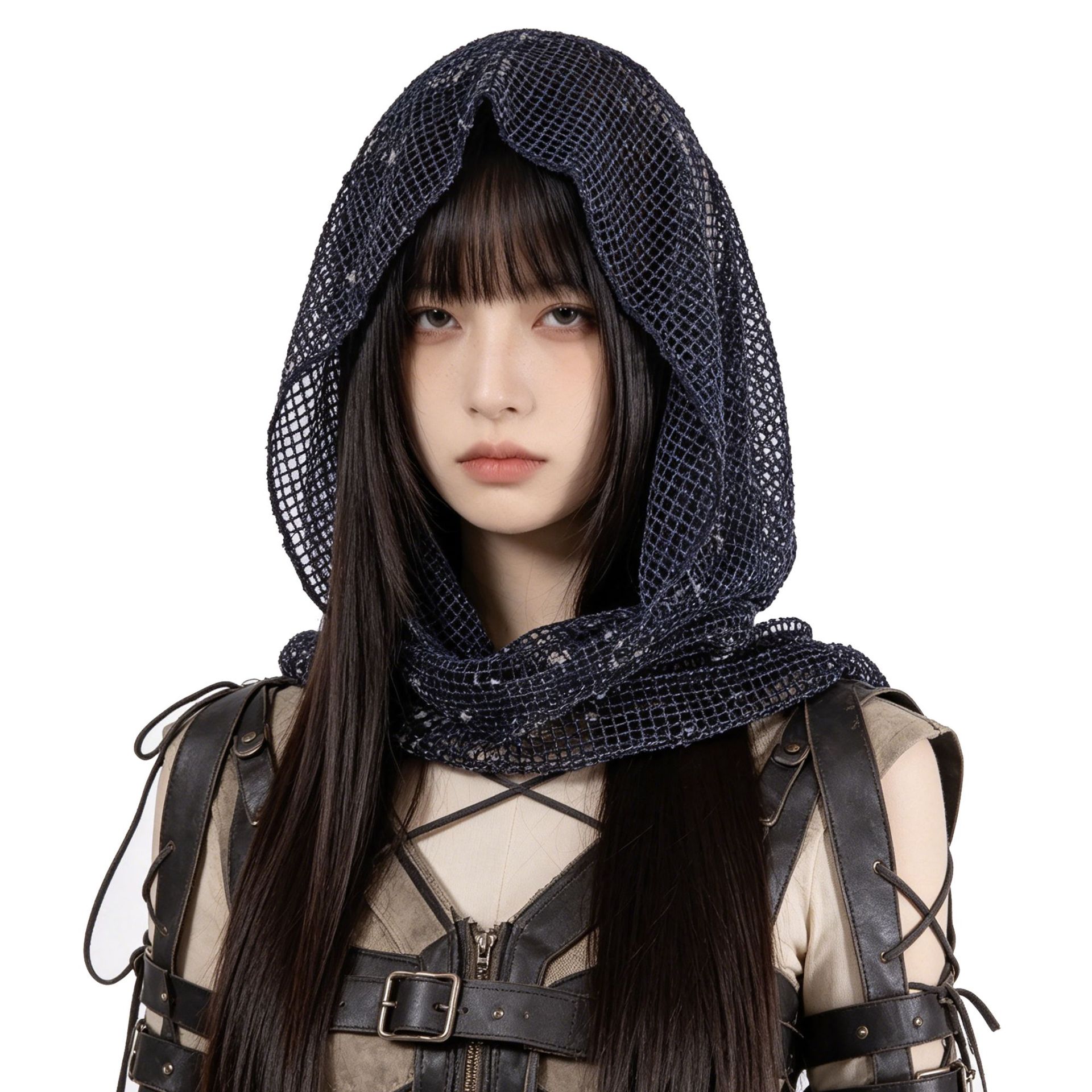 New cross-border subculture accessory for creating stylish looks: Y2K hot girl hooded mesh hat, trendy personalized headscarf and shawl