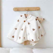 秋冬款ins风舒棉绒刺绣连帽斗篷宝宝披肩外出防风保暖儿童小披风