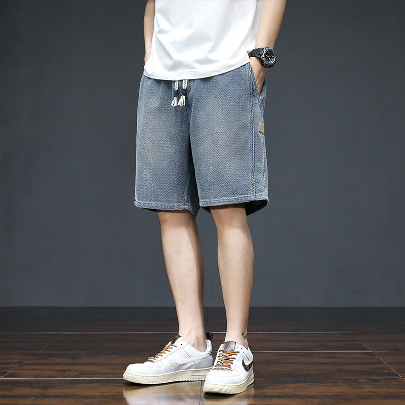Pantalones Cortos de Mezclilla de 5 Puntos para Hombre de Fibra Sintética Corte Recto para Uso Diario
