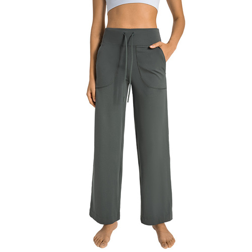 Evrlue new product double 6 zero-sense waist drawstring wide-leg pants with large pockets on both sides and versatile fitness sports pants for women