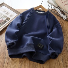 Boys' Spring 2024 New Arrival Children's Solid Color Long-Sleeve Round Neck Top Korean Style Medium and Large Children's Stylish Loose Top
