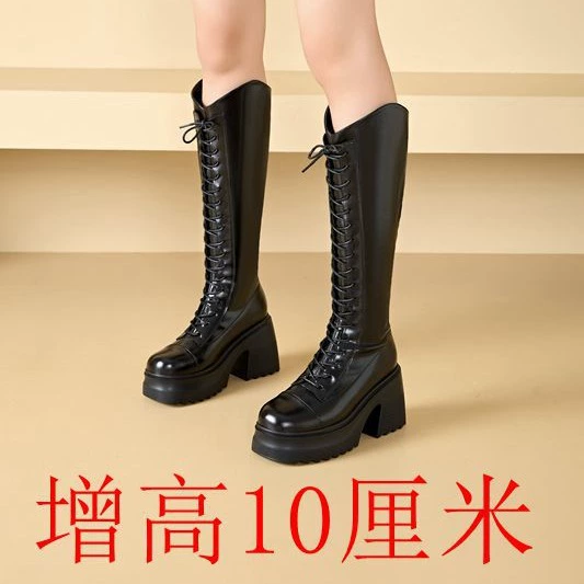 Женские сапоги-ботфорты на толстом, очень высоком каблуке, с тонкой подошвой, массивным каблуком, новая модель 2025 года, увеличивающие рост.