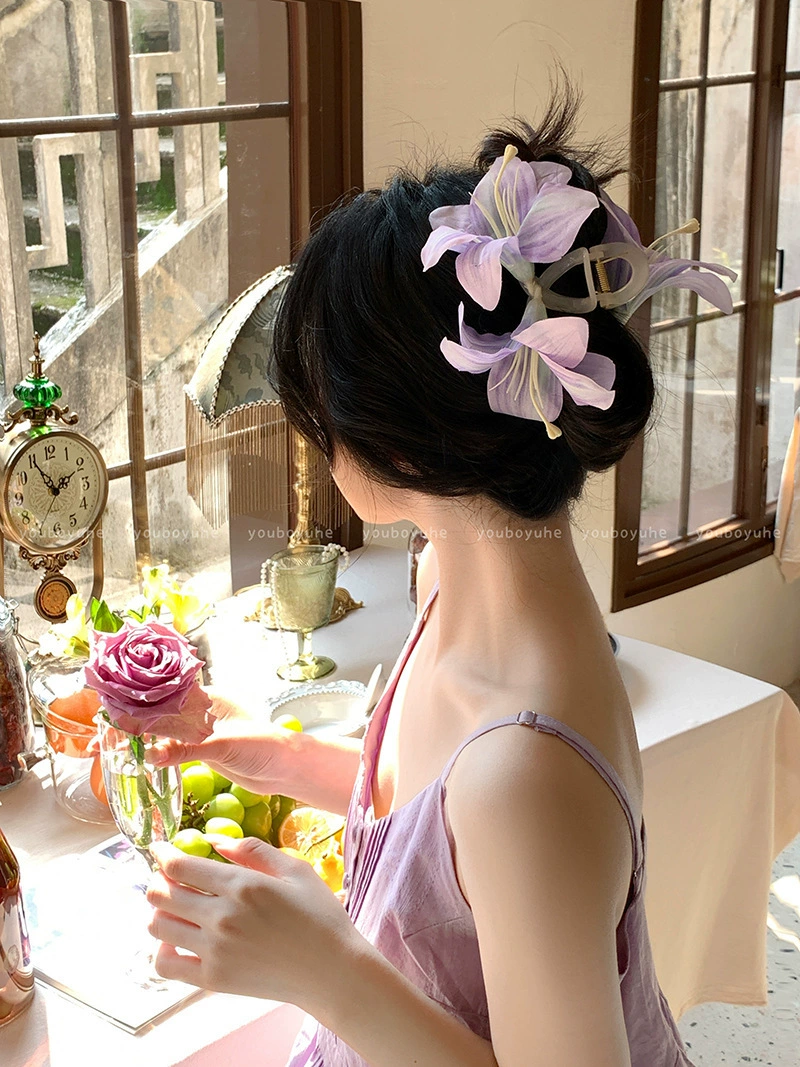 Атмосферная заколка для волос для фотосессий, крабовая заколка, модная hair accessory, с цветами