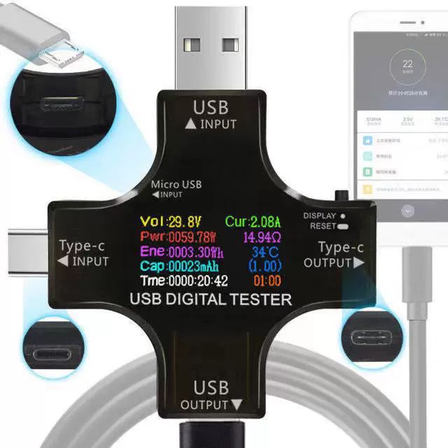 Цветной экран тестер USB-измеритель напряжения Type-C PD тестер мощности Bluetooth коммуникационная версия