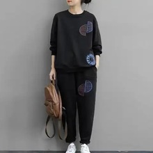 跨境加大码卫衣套装女2025秋冬新款宽松印花休闲气质运动两件套潮