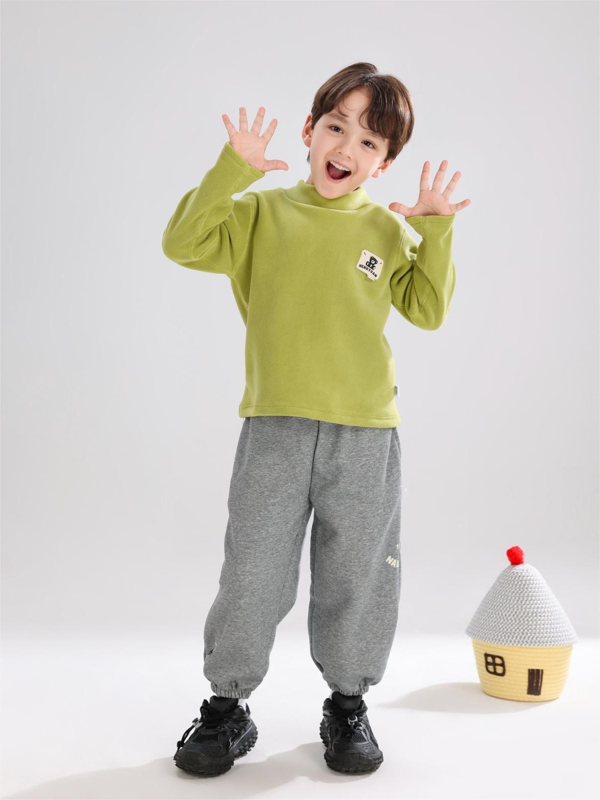 Camisas de base para niños otoño y invierno de vello sin hueso de dibujos animados, camisas para niños y niñas, cuello redondo grueso, ropa infantil de mangas largas