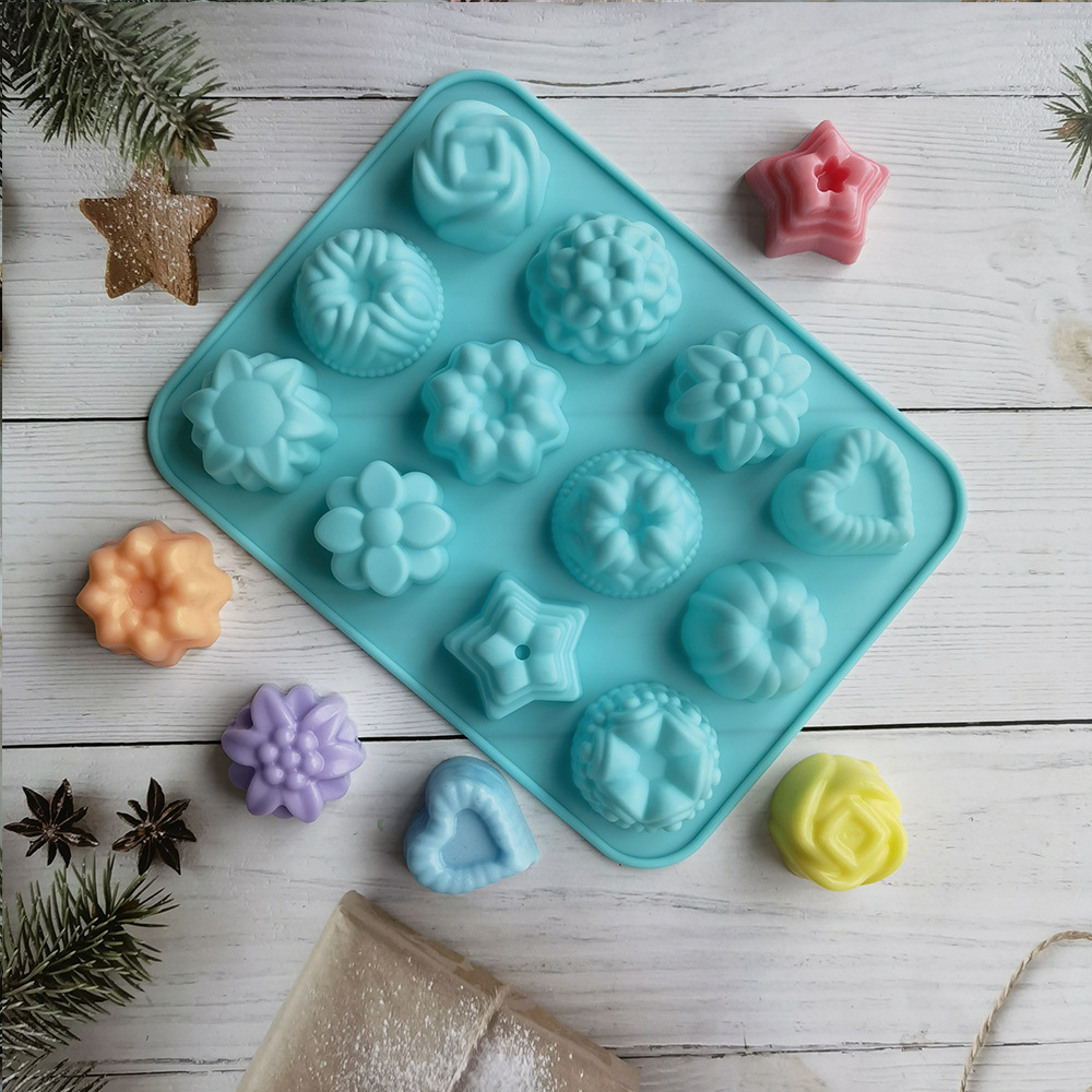 12 flores 419 pastel de chocolate molde de silicona molde de jalea torta molde de pan herramientas de horneado