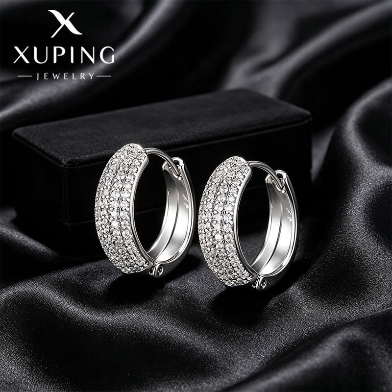 Xuping joyería estilo de moda europea y americana aretes exagerados doble fila brillante aretes de aretes de arroz de arroz pendientes de arroz transfronterizos aretes al por mayor