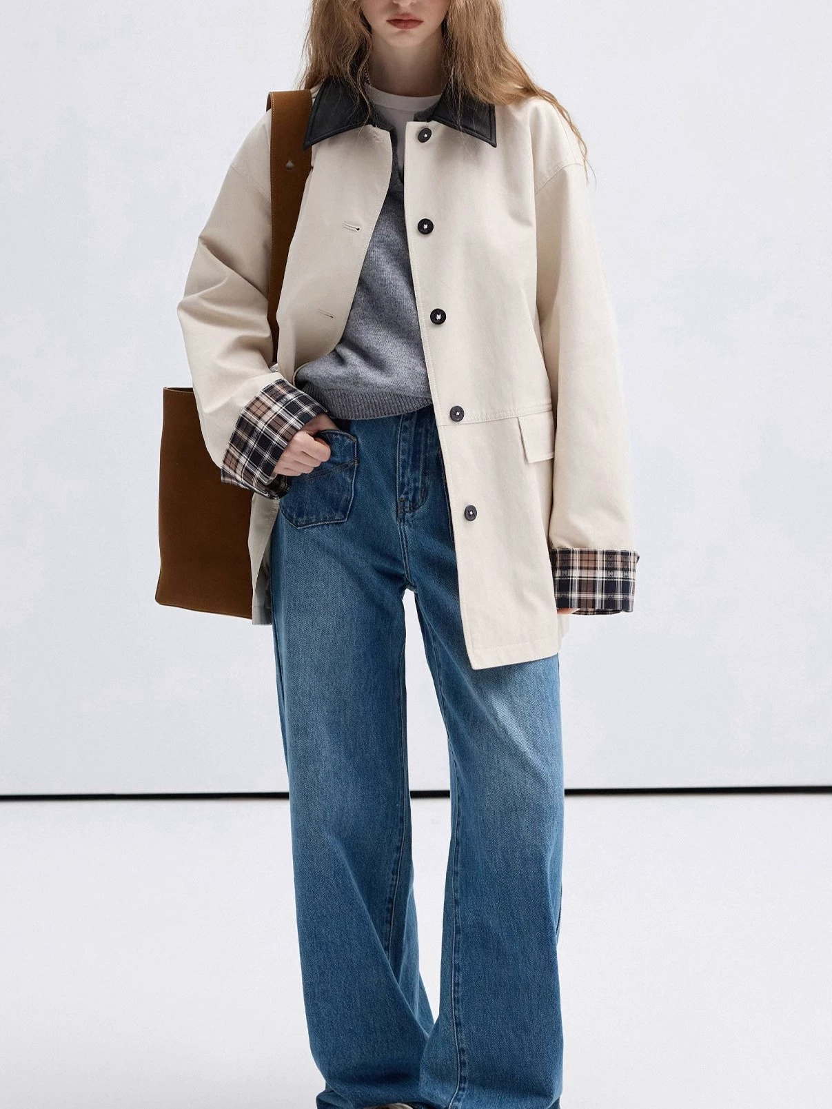 Autumn trench coat, polyurethane jacket for leisure