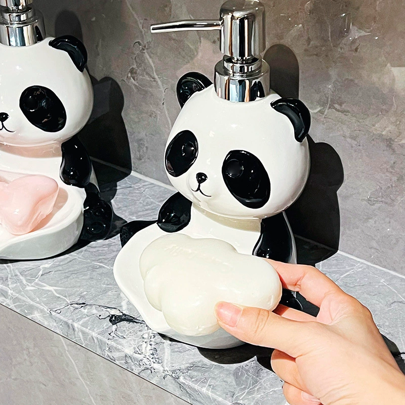 Контейнер Rongxiong Panda 2-в-1: держатель для мыла и флакон эмульсии для шампуня, геля душа, дезинфицирующего средства для рук