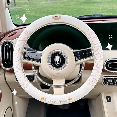 Steering Wheel Cover, Steering wheel cover - plush-embroidered-bear-steering-wheel-cover-38cm