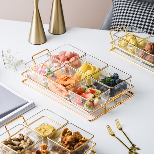 Glass-Grated Fruit Plate for Modern Living Room Snacks, Household Creative Snack Candy Nuts Dessert Platter
