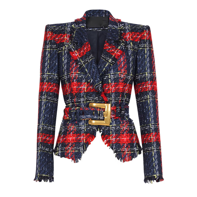 In Stock 2026 Early Spring New European and American Celebrity Fashion Line Plaid Tweed Belted Slim-Fit Jacket Coat In Stock 2026 Early Spring New European and American Celebrity Fashion Line Plaid Tweed Belted Slim-Fit Jacket Coat