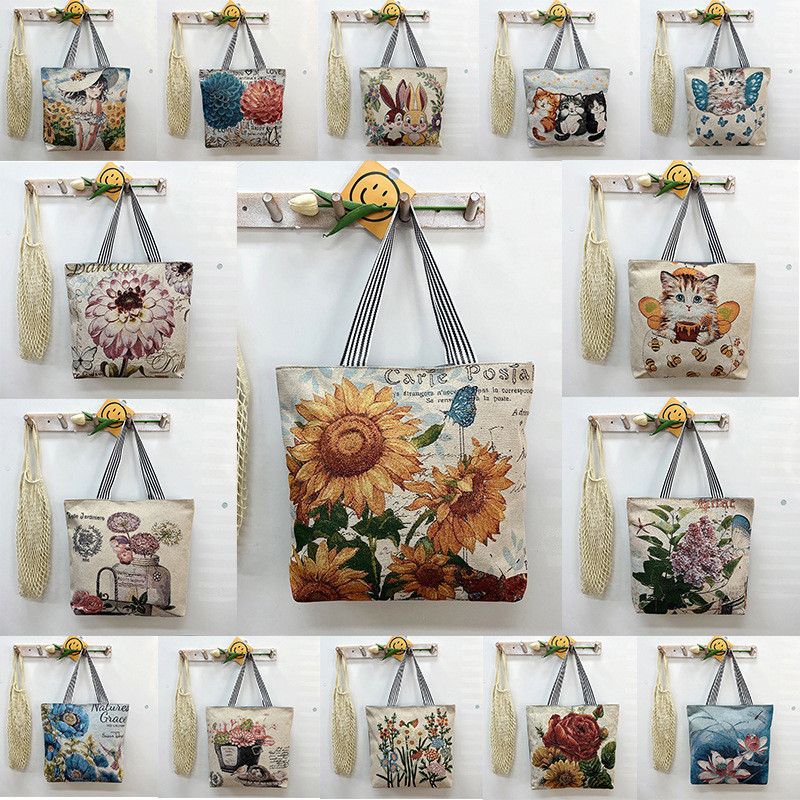 New Cross-Border Style Gold-Threaded Single-Sided Fabric Bag, Foreign Trade Supply, Fashionable Women's Shoulder Bag, Shopping Bag, Artistic Single-Shoulder Canvas Bag New Cross-Border Style Gold-Threaded Single-Sided Fabric Bag, Foreign Trade Supply, Fashionable Women's Shoulder Bag, Shopping Bag, Artistic Single-Shoulder Canvas Bag