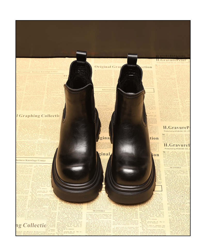 Boot nữ Chelsea cổ ngắn kiểu Anh đế dày tăng chiều cao — đen chi tiết 11