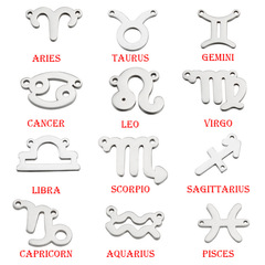 Cross-border best-selling mirror stainless steel twelve zodiac accessories pendant DIY bracelet necklace connector 15mm