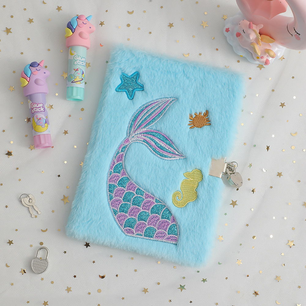 New Cute Cartoon Kids Embroidered Mermaid Tail Notebook display picture 3