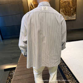 26SS高版本正确AC家字母贴标条纹长袖衬衫男女士简约慵懒情侣ins