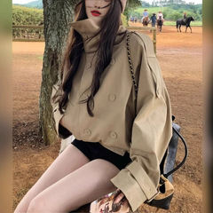 25秋季新款英伦风 设计感立领短款韩系风衣外套女