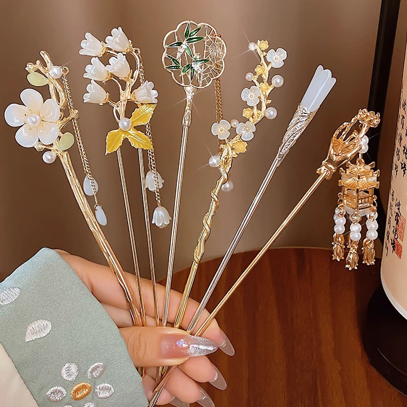 new chinese ancient style tassel hairpin female 2024 new high sense updo pin horse-face skirt hanfu daily hair accessories