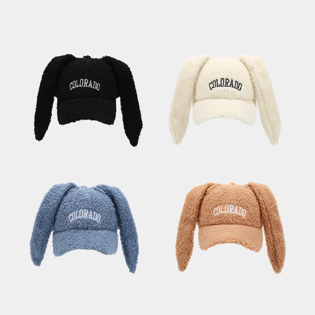 Líderes de moda de moda bordadas letras de peluche gorra de béisbol de peluche orejas de conejo adorables gorra de invierno