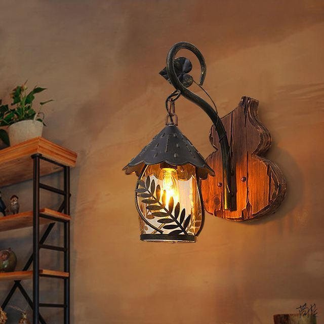 Retro nostalgic wall lamp shadow lamp nostalgic wind aisle wall stair creative bedroom Inn living room antique iron