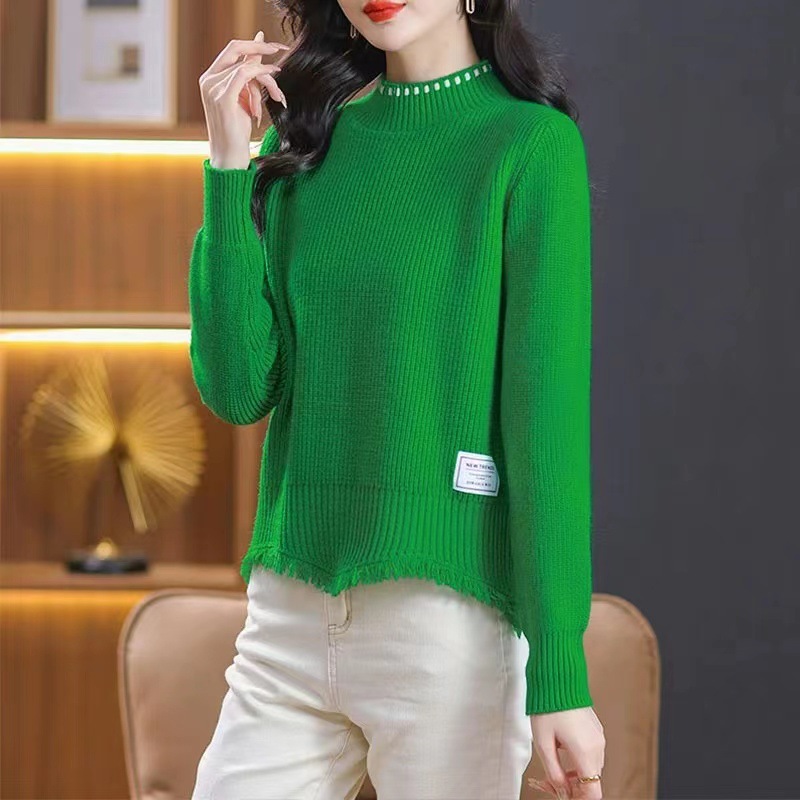 Suéter corto con bordas para mujeres otoño y invierno 2025 nueva moda de camisa de cintura alta pequeña camisa de punto de cuello medio alto image 3