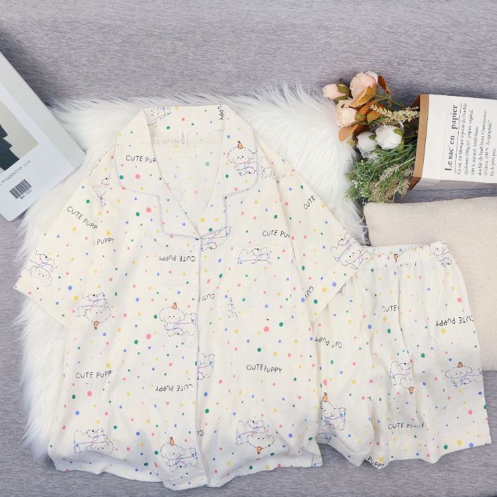 Al por mayor transfronterizo nuevo verano nubes de algodón dibujos animados mangas cortas pantalones cortos pijamas ropa de casa de mujer set ropa de casa de moda