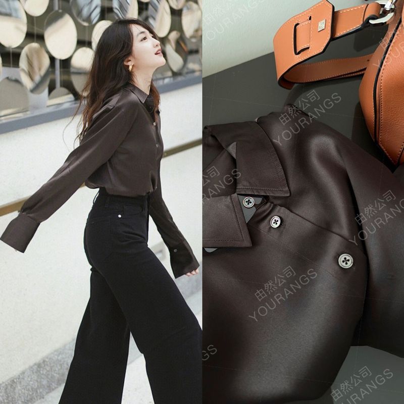 (New Store Benefits) [Qingqing 240] 6A Grade White Factory Silk Fr Mulberry Silk Plain Crepe Long-Sleeved Shirt