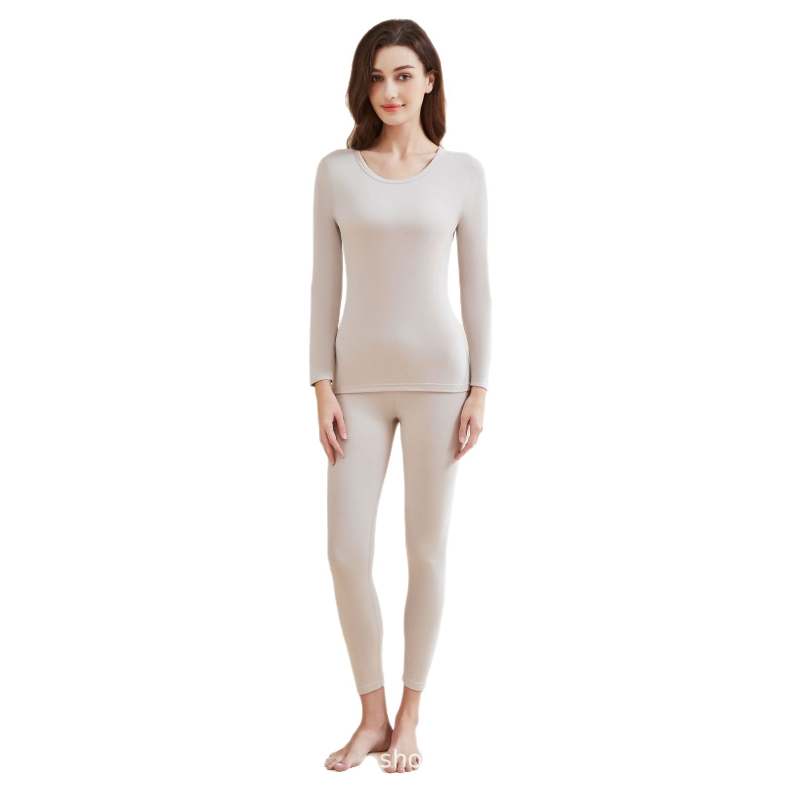 Spot nuevo estilo, traje ligero y cálido, cuello redondo, mujer, otoño e invierno, ropa de otoño, pantalones largos, acrílico antibacteriano