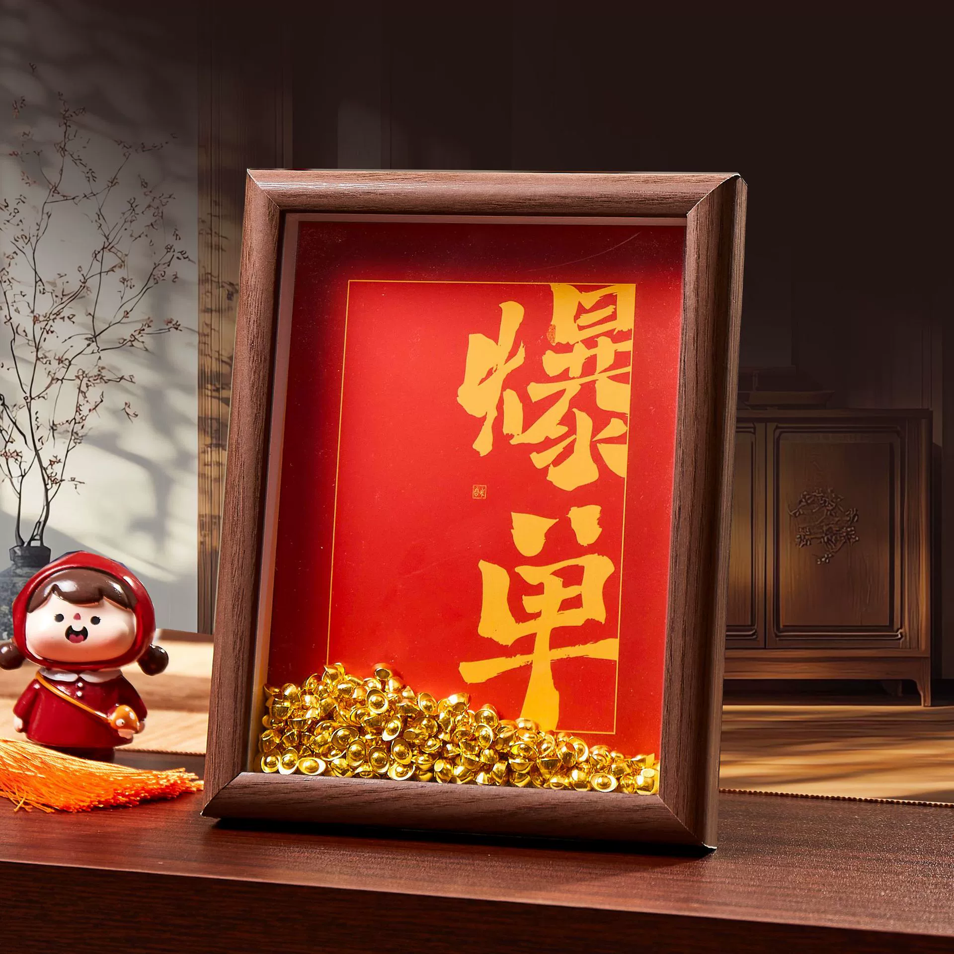 Золотой слиток DIY креативная фоторамка из цельного дерева 7inch настольное подвесное украшение для рабочего стола в гостиной, высококачественное и привлекающее богатство.