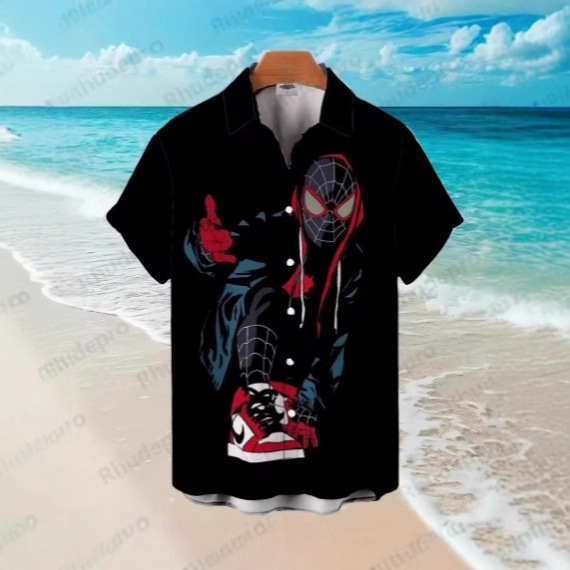 2025 Spider-Man Cartoon Summer Superhero Men's Short Sleeve Casual Hawaiian Shirt Short Sleeve Shirt