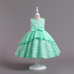 歐美女童公主裙緞布禮服童裝蓬蓬裙兒童網紗連衣裙花童走秀演出服