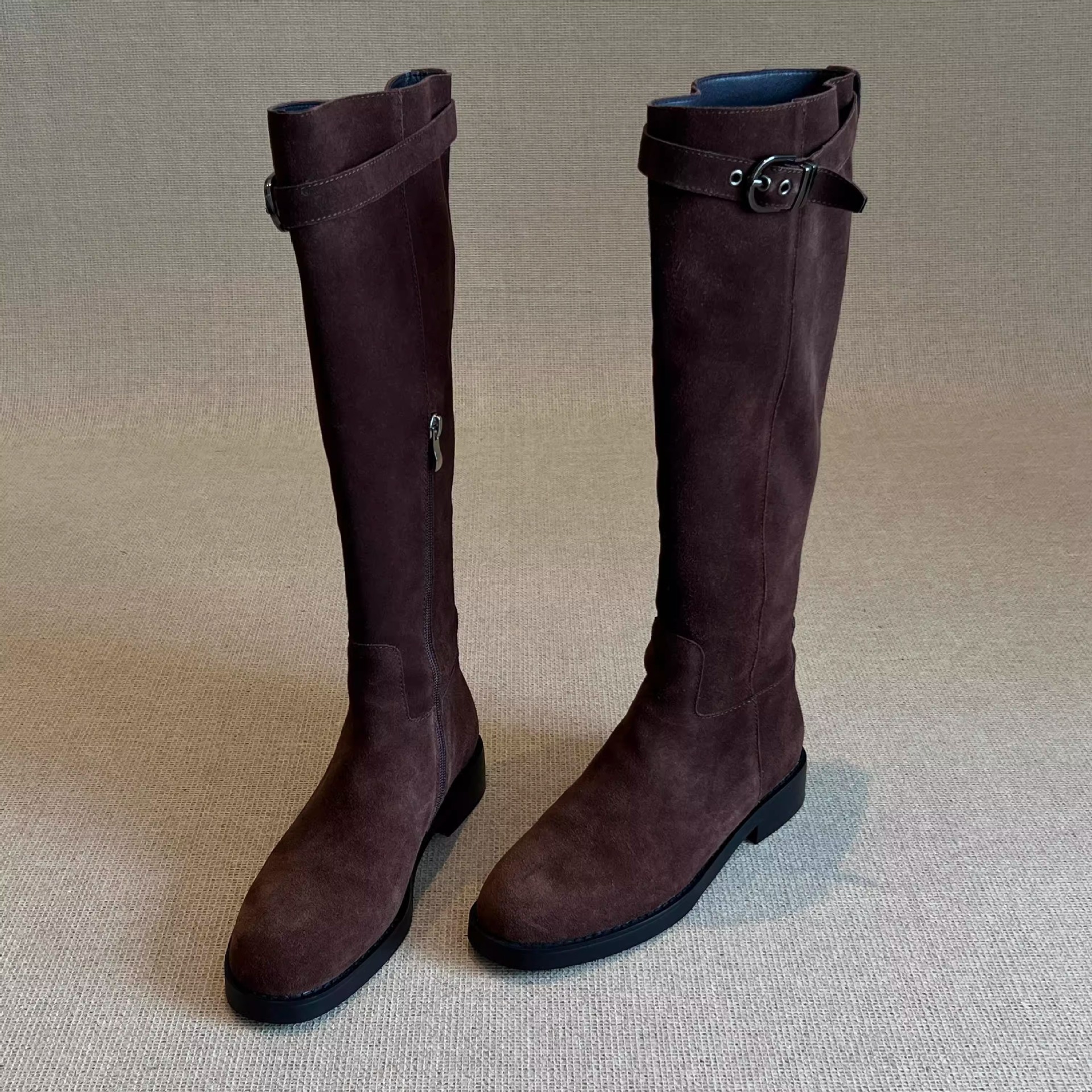 (in Stock) 2025 New Autumn and Winter Western Cowboy Boots Women's Suede High-Heeled Knight Boots