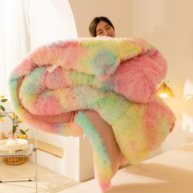 亚马逊跨界电商纯色加厚冬被盖被长毛水貂绒保暖被芯被褥子绒10斤