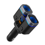 C49车载充电器一拖二多口氛围灯智能PD快充20W电压数显汽车点烟器