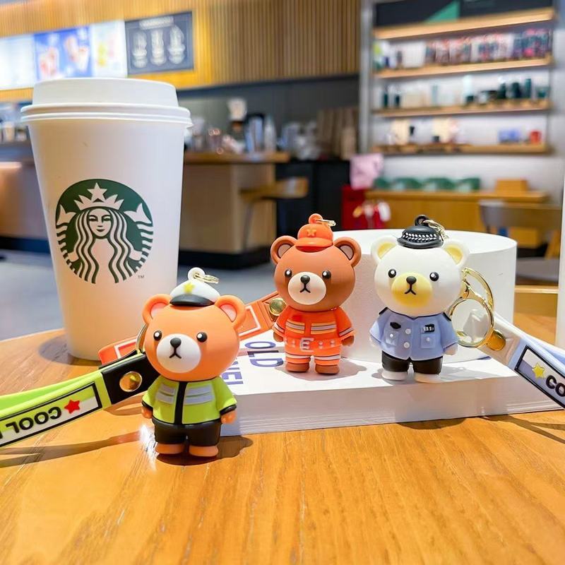 漫画かわいい警察クマキーホルダー人形キーチェーンカップル車のキーペンダントスクールバッグペンダントギフト|undefined