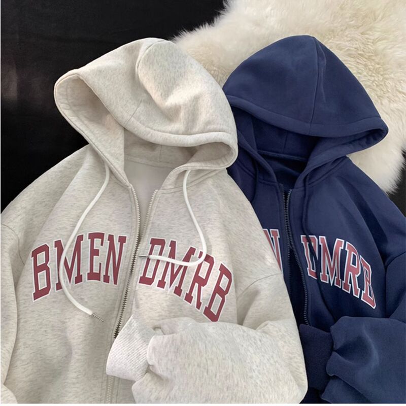 20254 Spring and Autumn New Ins fleece-lined All-match Fashion Slim-fit Zipper Warm Xizang Blue Hooded Sweatshirt for Women 20254 Spring and Autumn New Ins fleece-lined All-match Fashion Slim-fit Zipper Warm Xizang Blue Hooded Sweatshirt for Women
