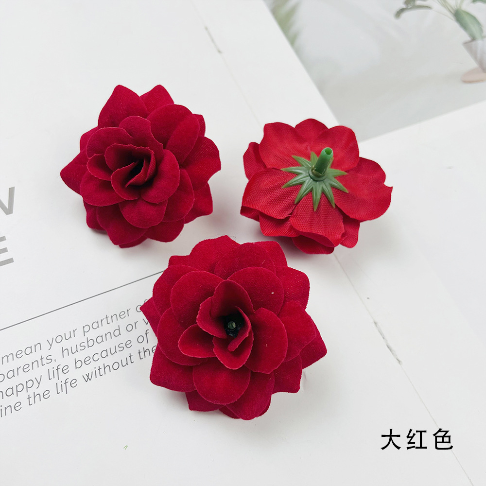 Simulación de tela de terciopelo de pequeño ángulo flores de rosa DIY sombreros hechos a mano arreglos de flores bolsas de props para el hogar adornos florales