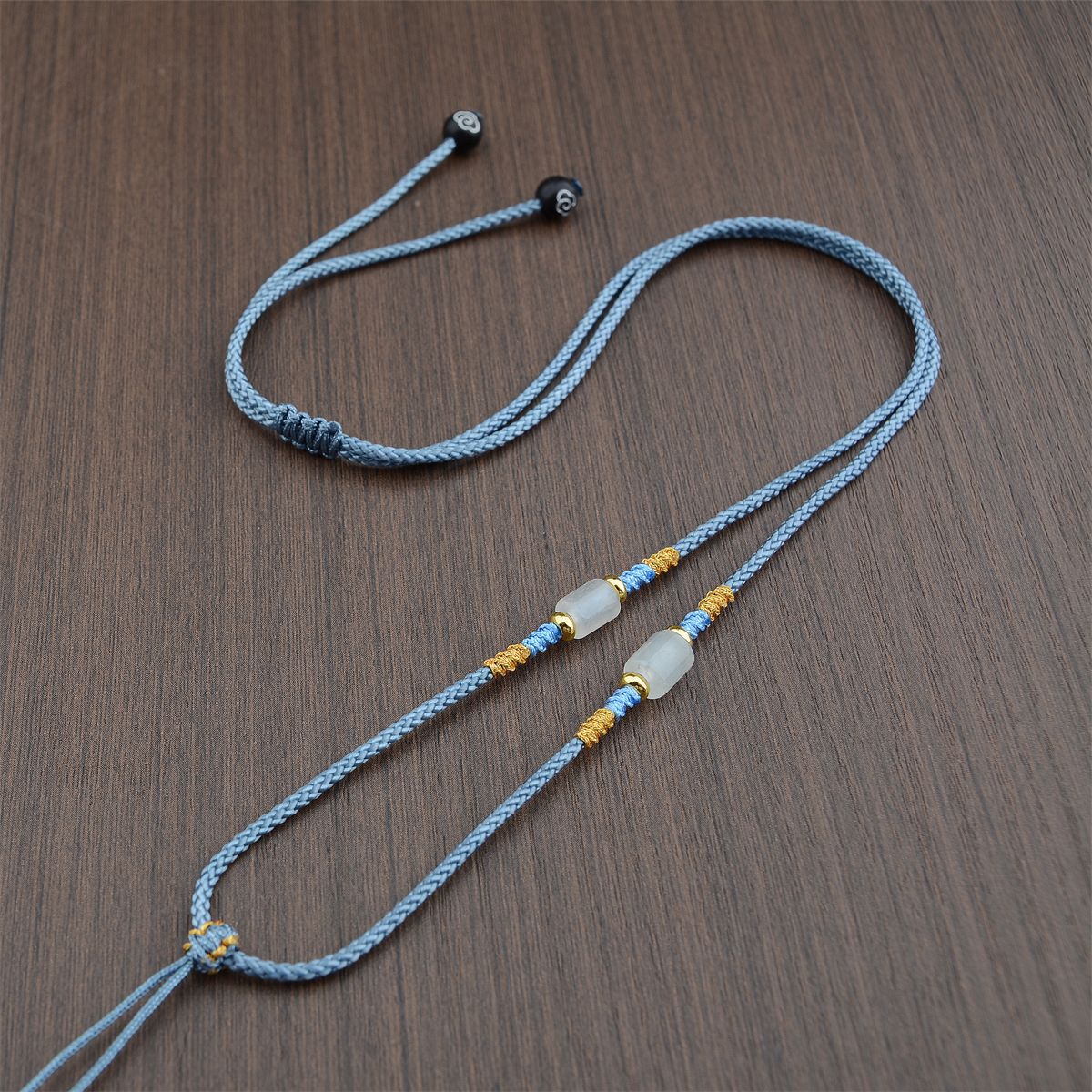 Hand-woven adjustable gold jade pendant cord and Hetian jade pendant string for women and men, leaf necklace cord