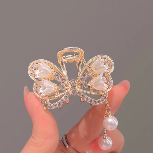 Half-tied ponytail clip, high-end pearl butterfly, lily of the valley, tassel catcher, hair clip at the back of the head, forest fairy hair accessories