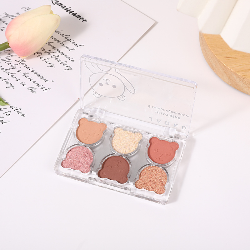 Paleta de Sombras de Ojos JADED, 6 Colores (Mate y Brillante), Diseño Oso