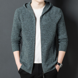 23 Winter New Men's Casual Hooded Floral Yarn Knitted Warm Sweater Men's 7 Knitted Wool Sweater Sheep Coat