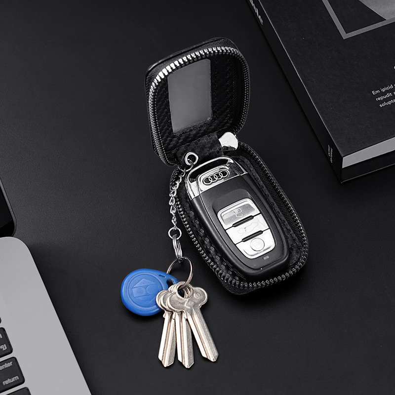 2024 nuevo estilo de negocios con estampado de fibra de carbono, funda para llaves, cremallera única para hombre, cintura colgante universal para automóvil, bolsa de almacenamiento de llaves retro