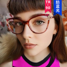 花纹猫眼大框平光镜TR90防蓝光2023新款欧美眼镜框女士眼镜架潮流