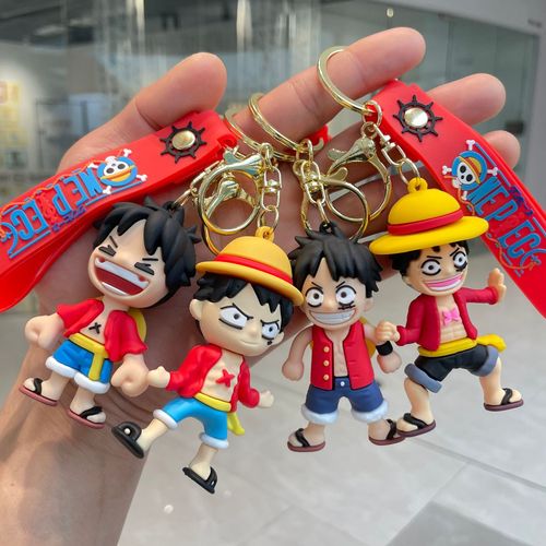 Cross-border Pirate King Keychain Anime Luffy 3D Figure Schoolbag Clip Car Keychain Small Gift Wholesale